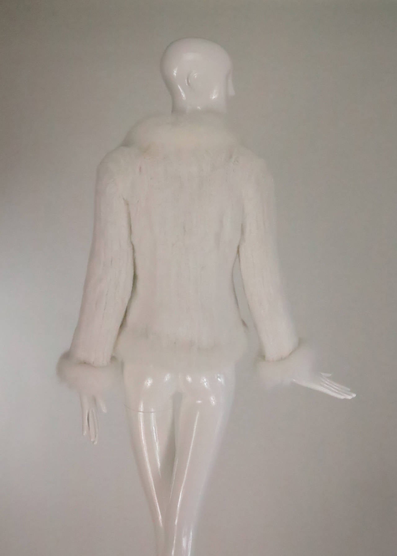 Snow white knitted fur jacket with fox fur collar & cuffs France 1