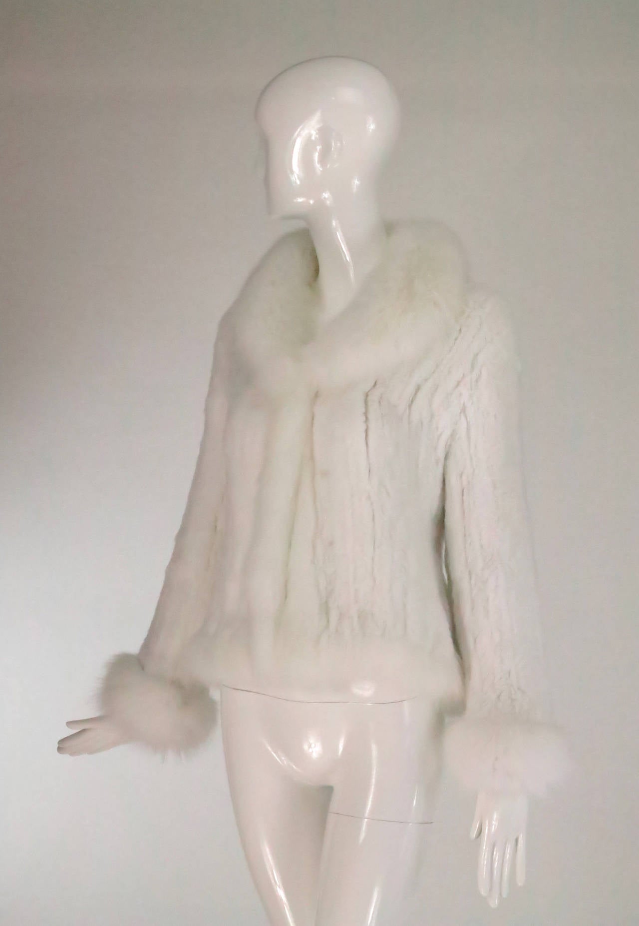 Snow white knitted fur jacket with fox fur collar & cuffs France 4