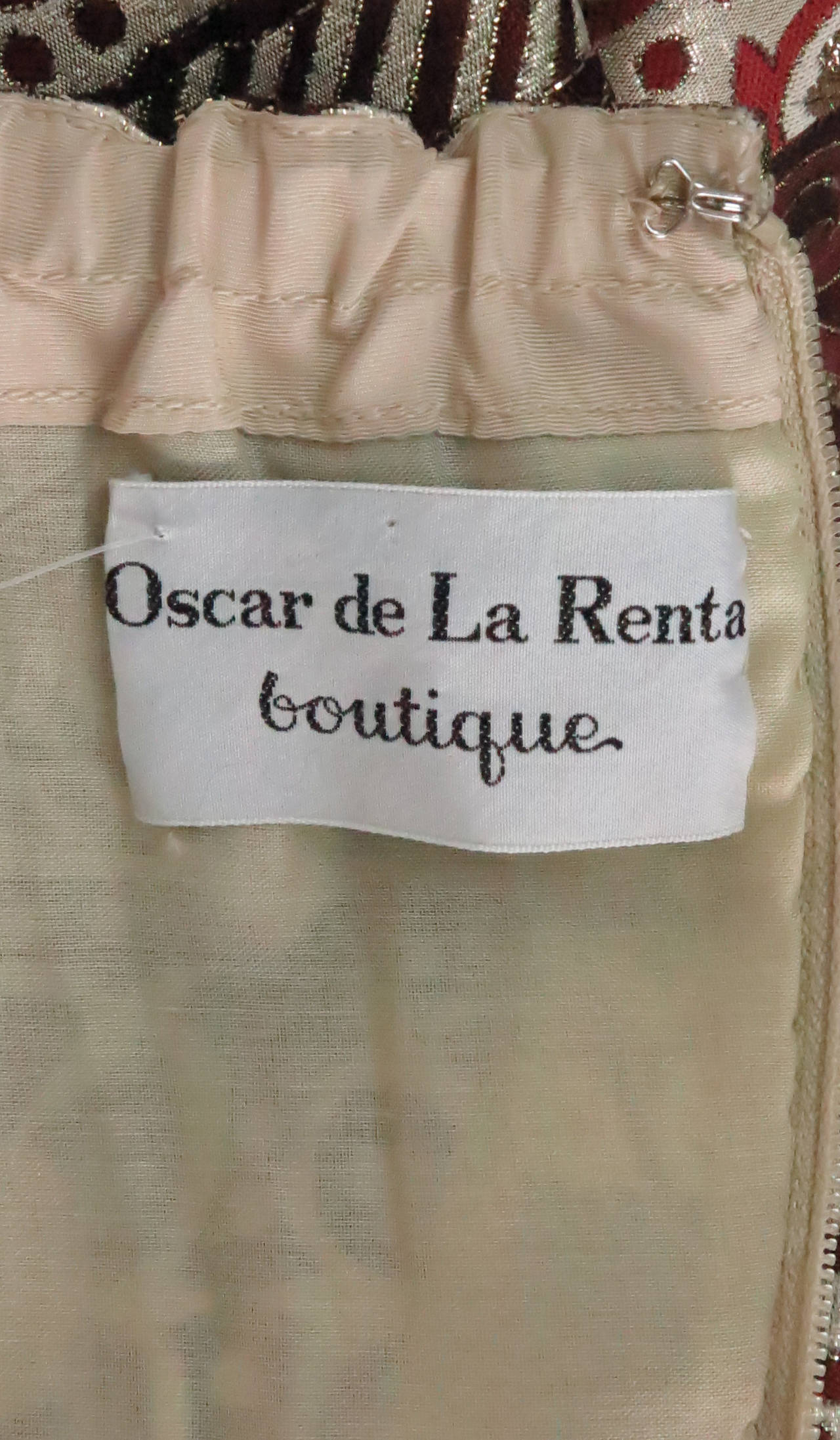 1970s Oscar de la Renta metallic brocade gown with mink cuffs 3