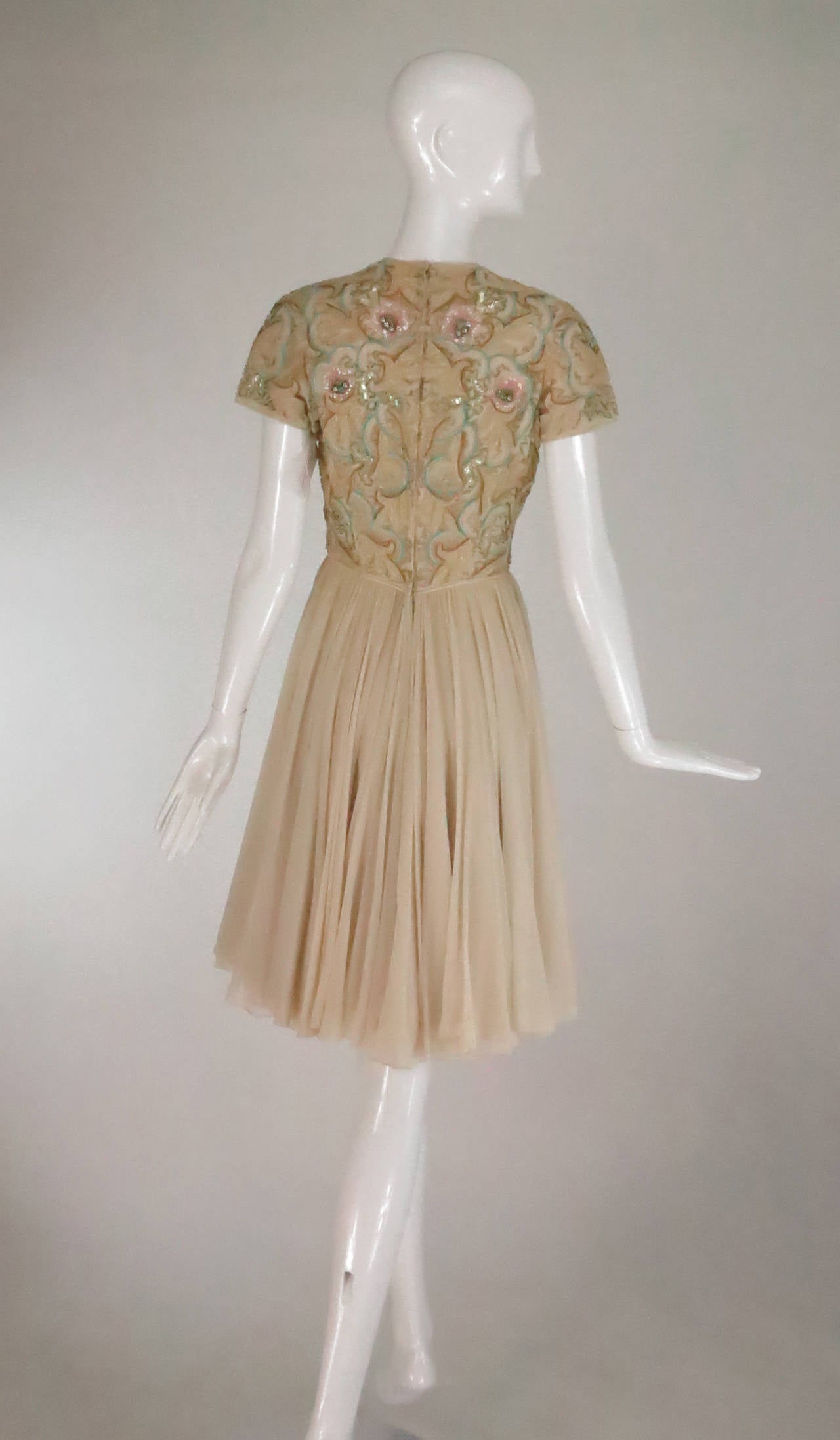 Women's 1960s beaded & applique silk chiffon cocktail dress