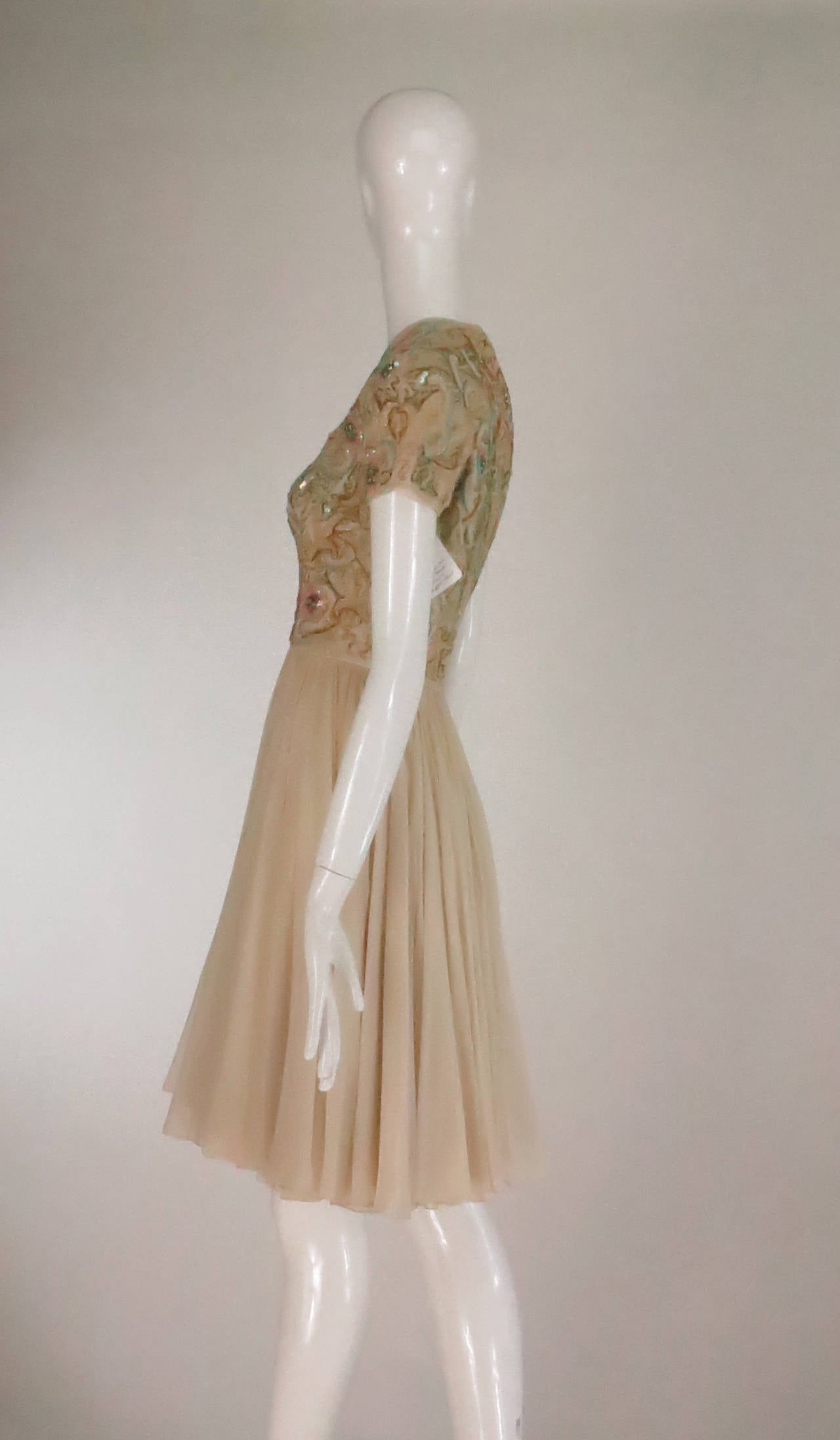 1960s beaded & applique silk chiffon cocktail dress 2