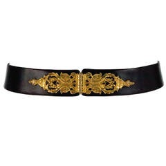 Judith Leiber black leather belt with gold clasp