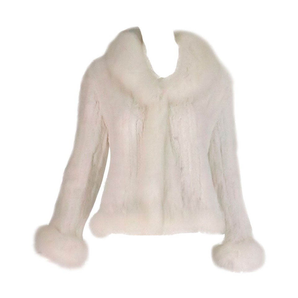 Snow white knitted fur jacket with fox fur collar & cuffs France