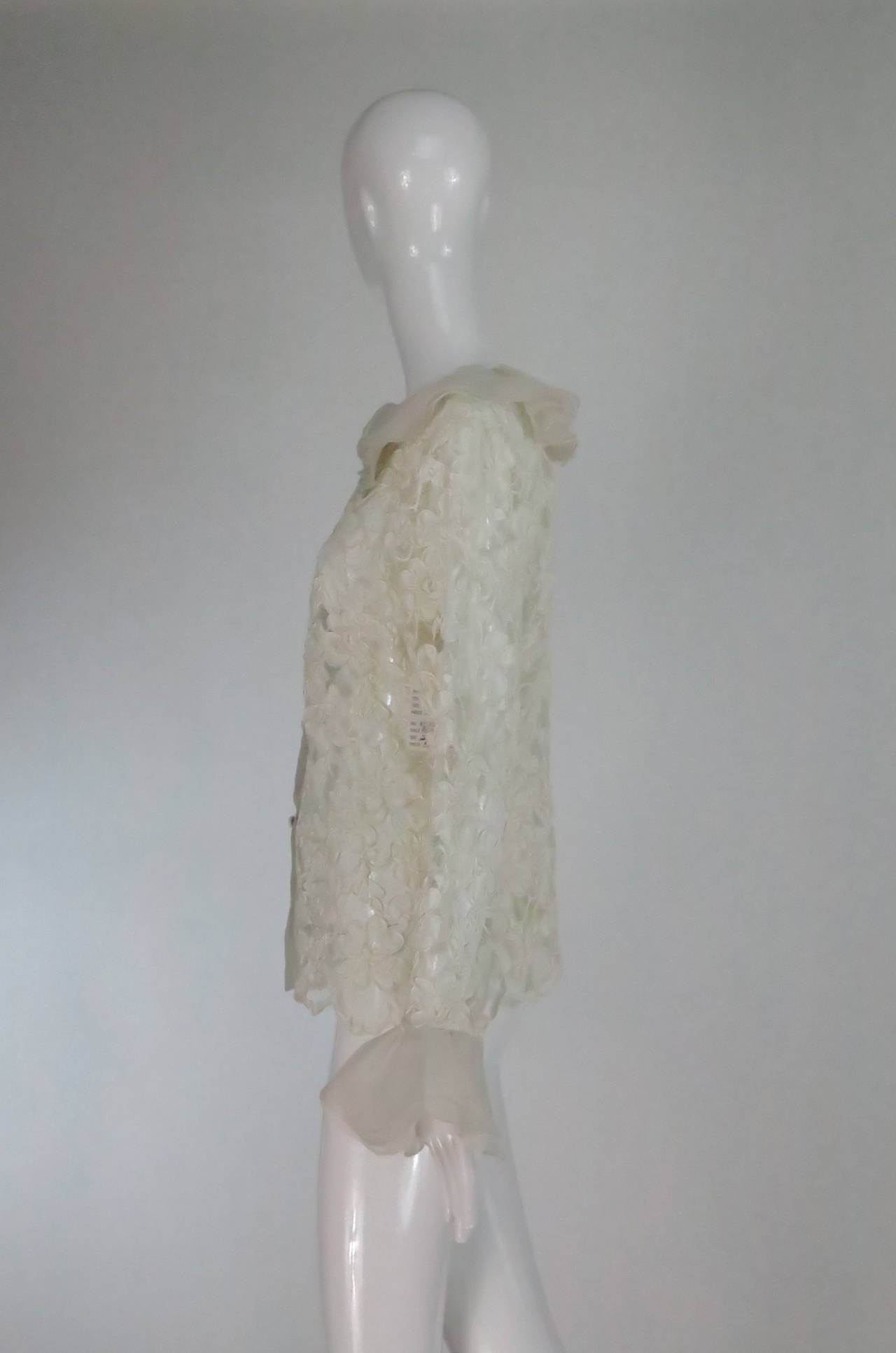 Women's 1970s cream lace & silk organza ruffle trim blouse Carlos Arturo Zapata