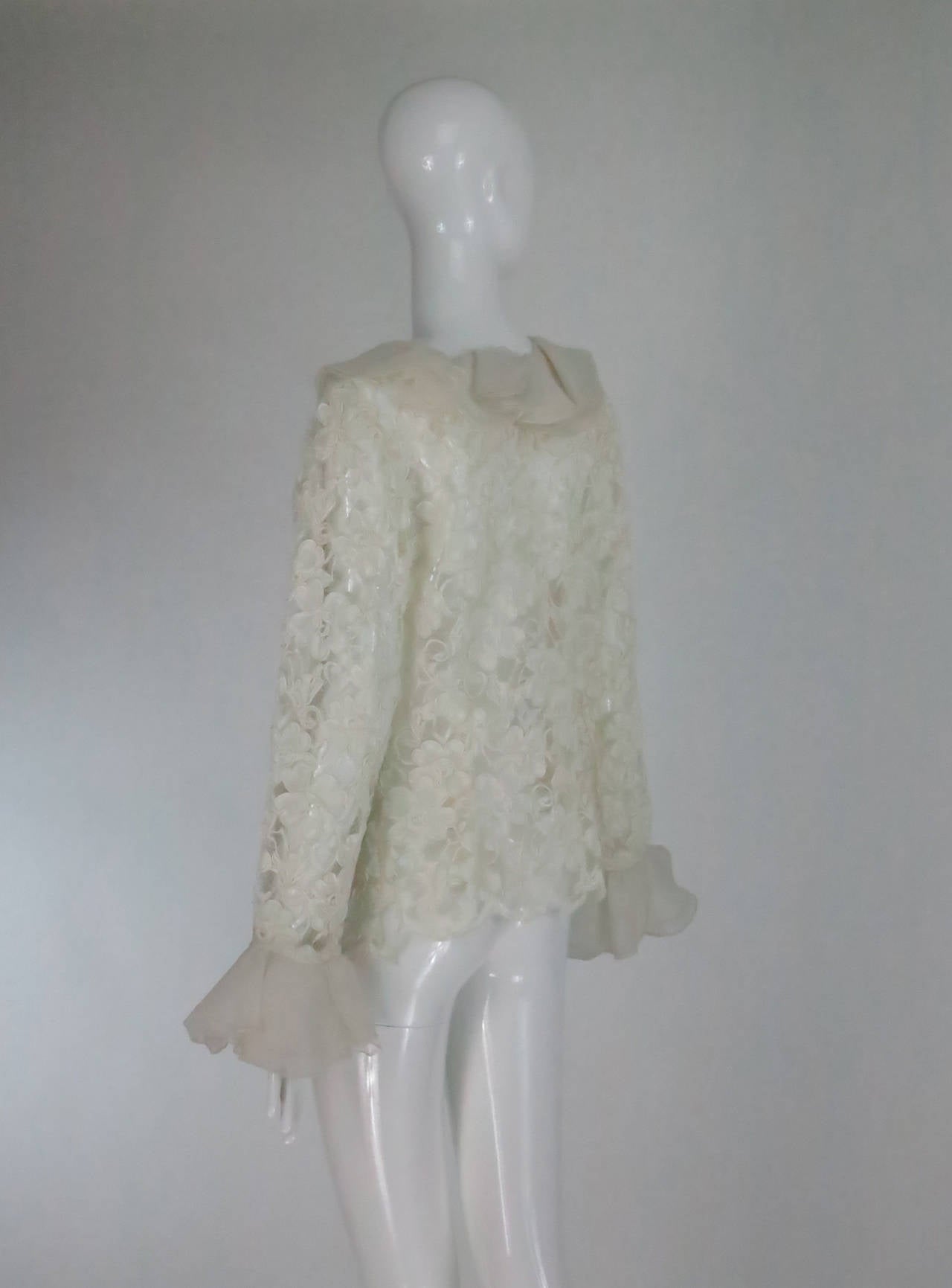 1970s cream lace & silk organza ruffle trim blouse Carlos Arturo Zapata 1
