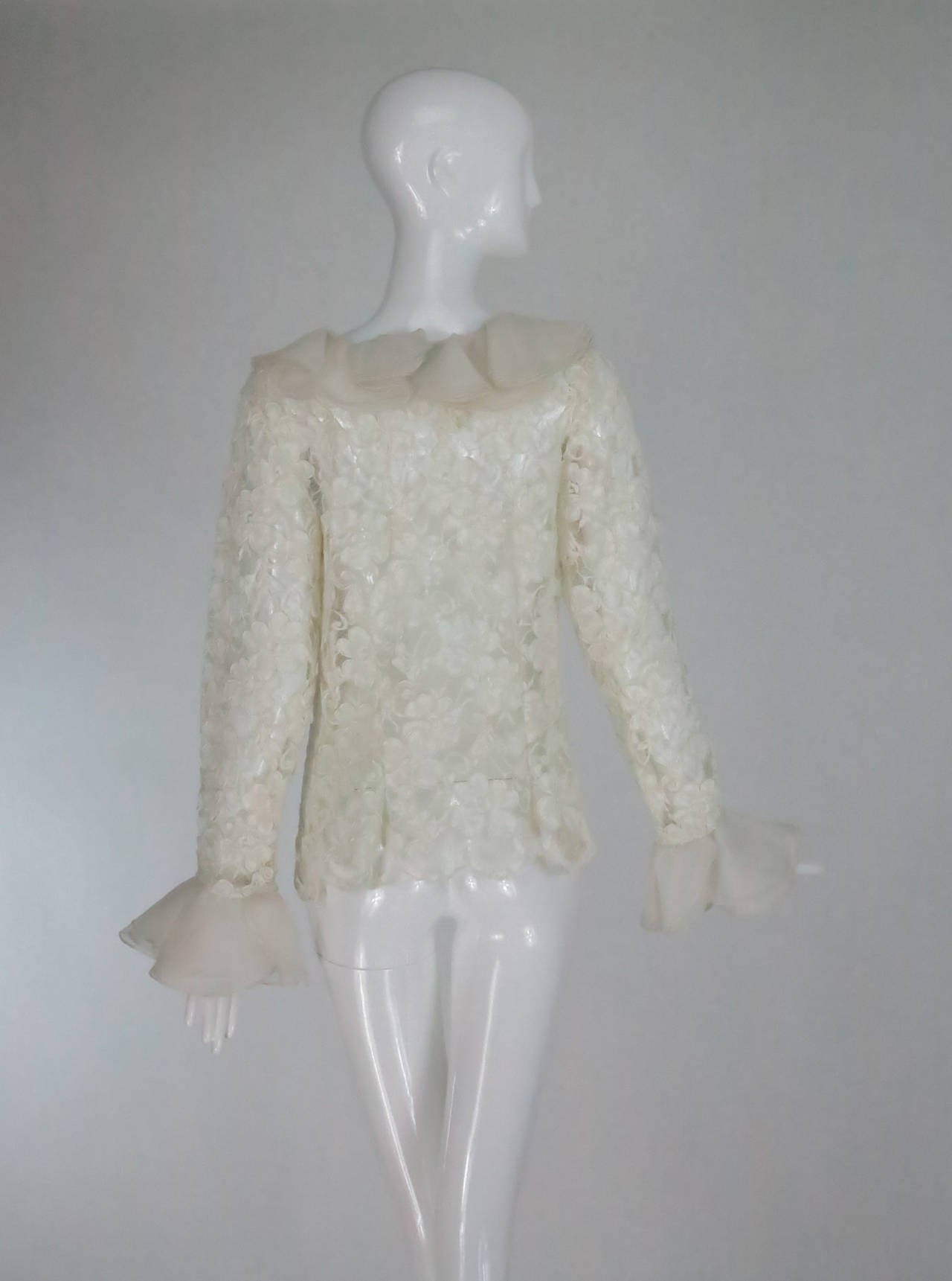 1970s cream lace & silk organza ruffle trim blouse Carlos Arturo Zapata 2