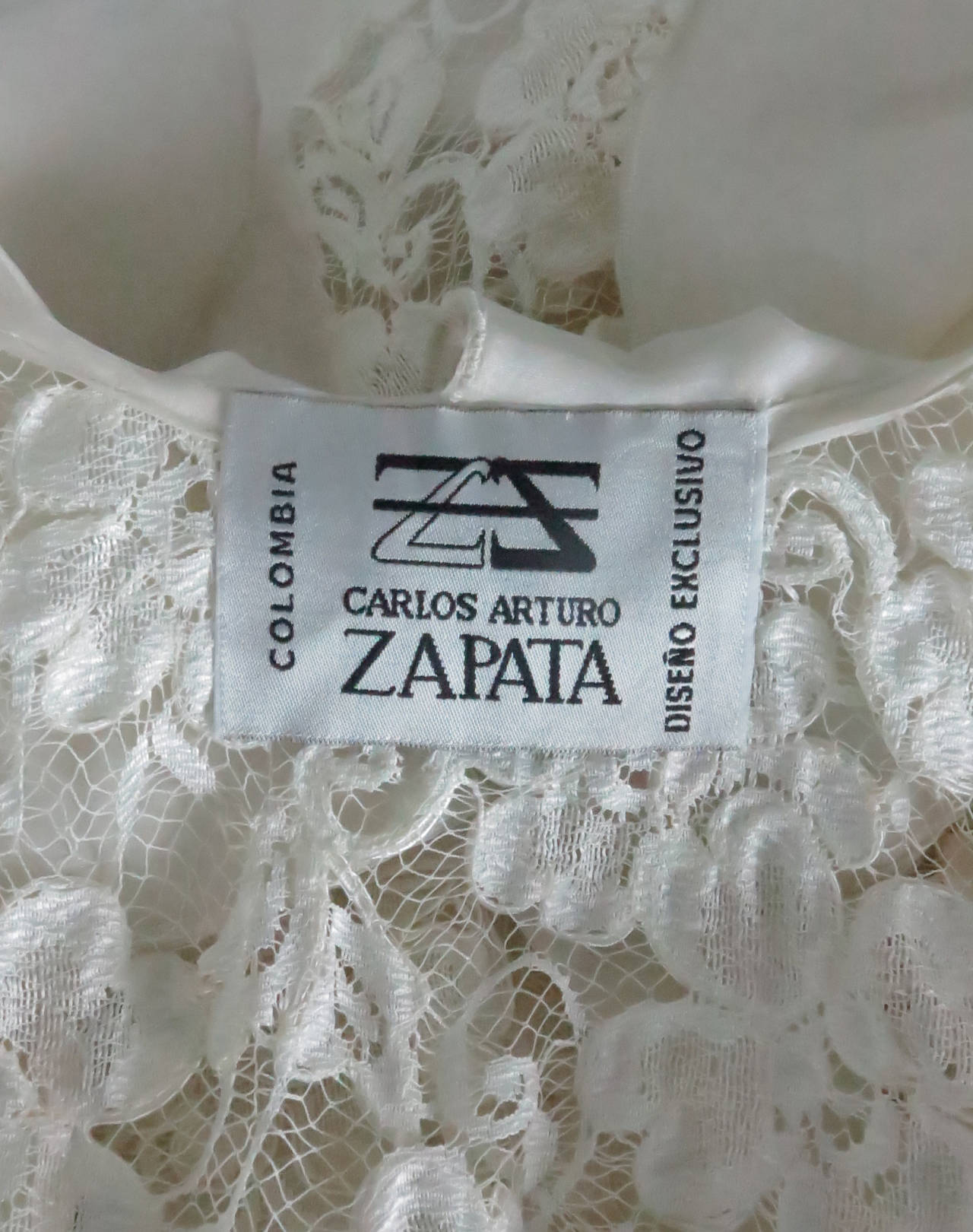 1970s cream lace & silk organza ruffle trim blouse Carlos Arturo Zapata 6