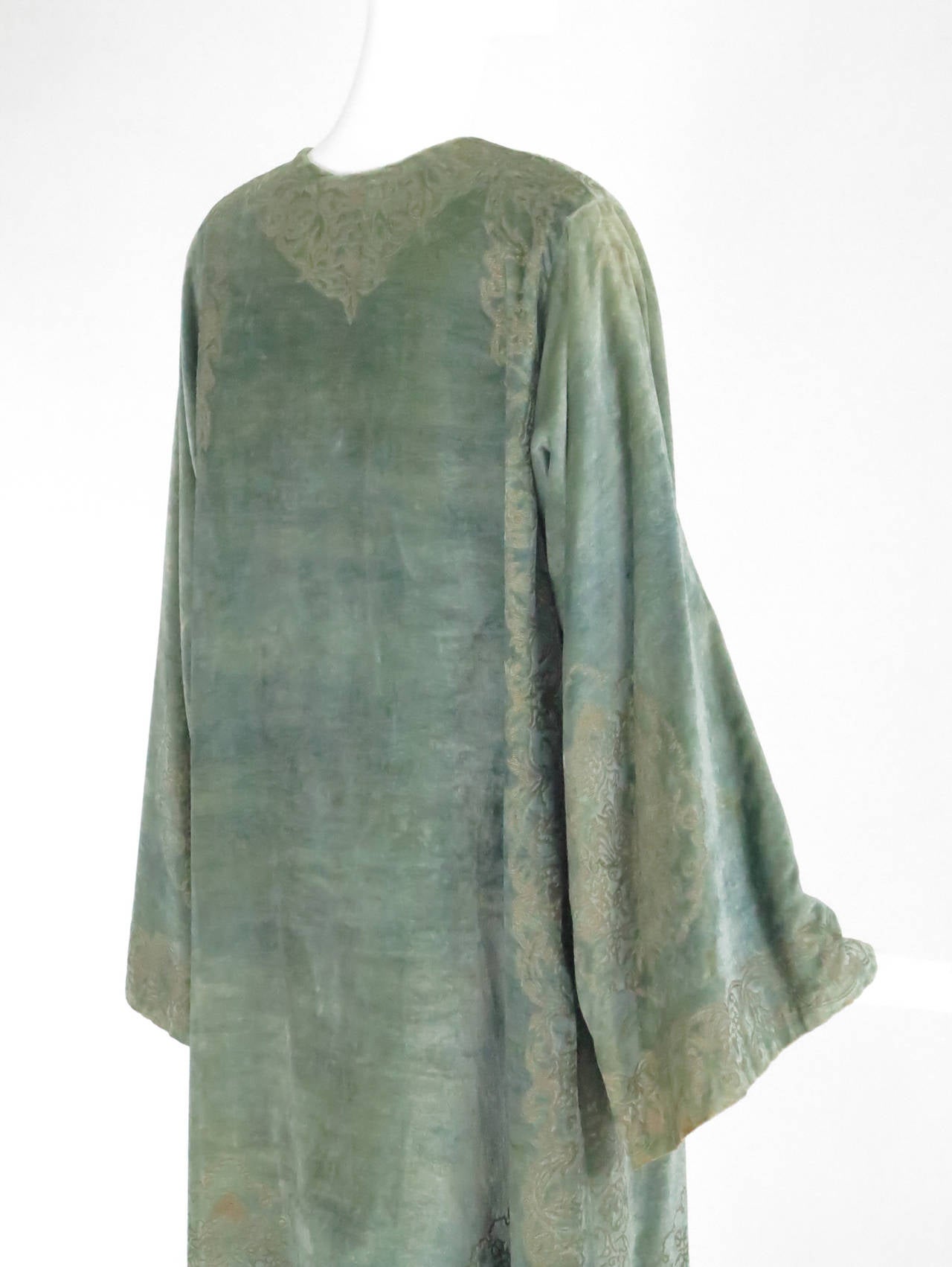Mariano Fortuny sea green stenciled silk velvet coat early 1900s Fortuny In Good Condition In West Palm Beach, FL