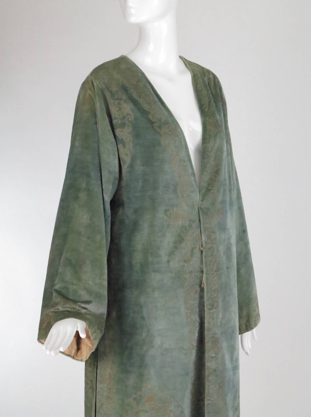 Mariano Fortuny sea green stenciled silk velvet coat early 1900s Fortuny 1