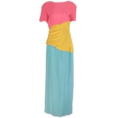 1980s Scaasi 40s inspired colour block gown