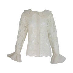 Vintage 1970s cream lace & silk organza ruffle trim blouse Carlos Arturo Zapata