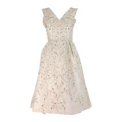 1950s Hattie Carnegie embroidered & beaded ivory silk cocktail dress