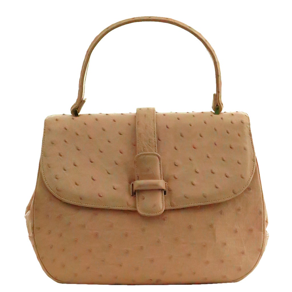 1960s Lucille de Paris pale pink ostrich leather handbag For Sale at 1stdibs