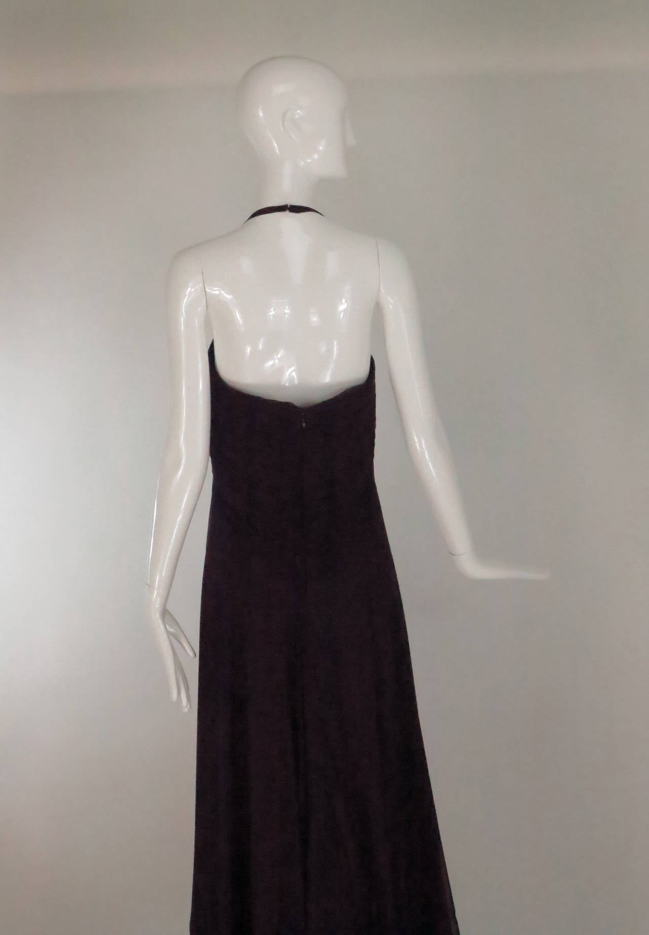 Pamela Roland halter neck garnet silk chiffon evening gown unworn 1