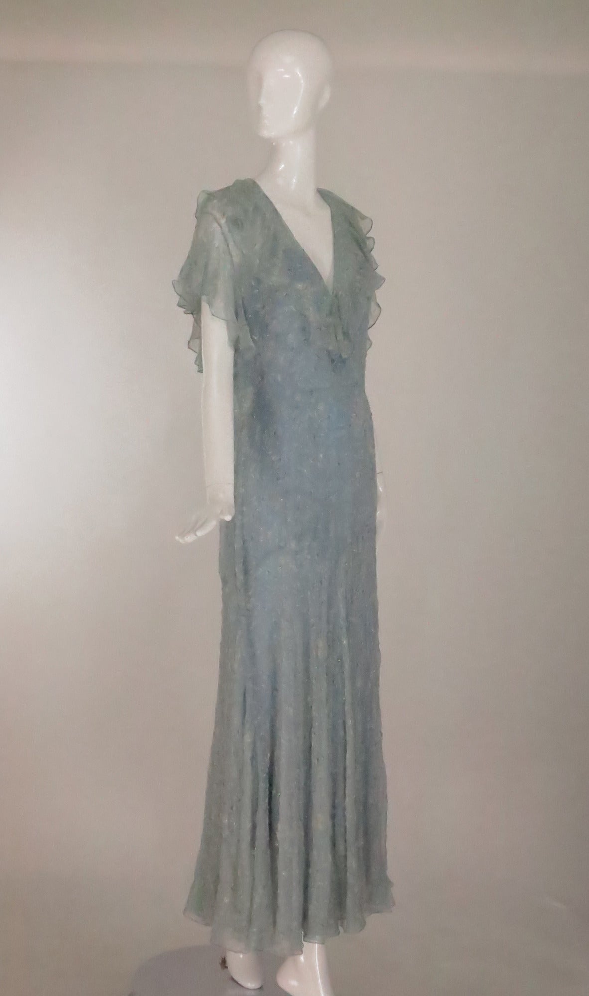 Women's Ralph Lauren 1930s inspired bias cut beaded silk chiffon dress