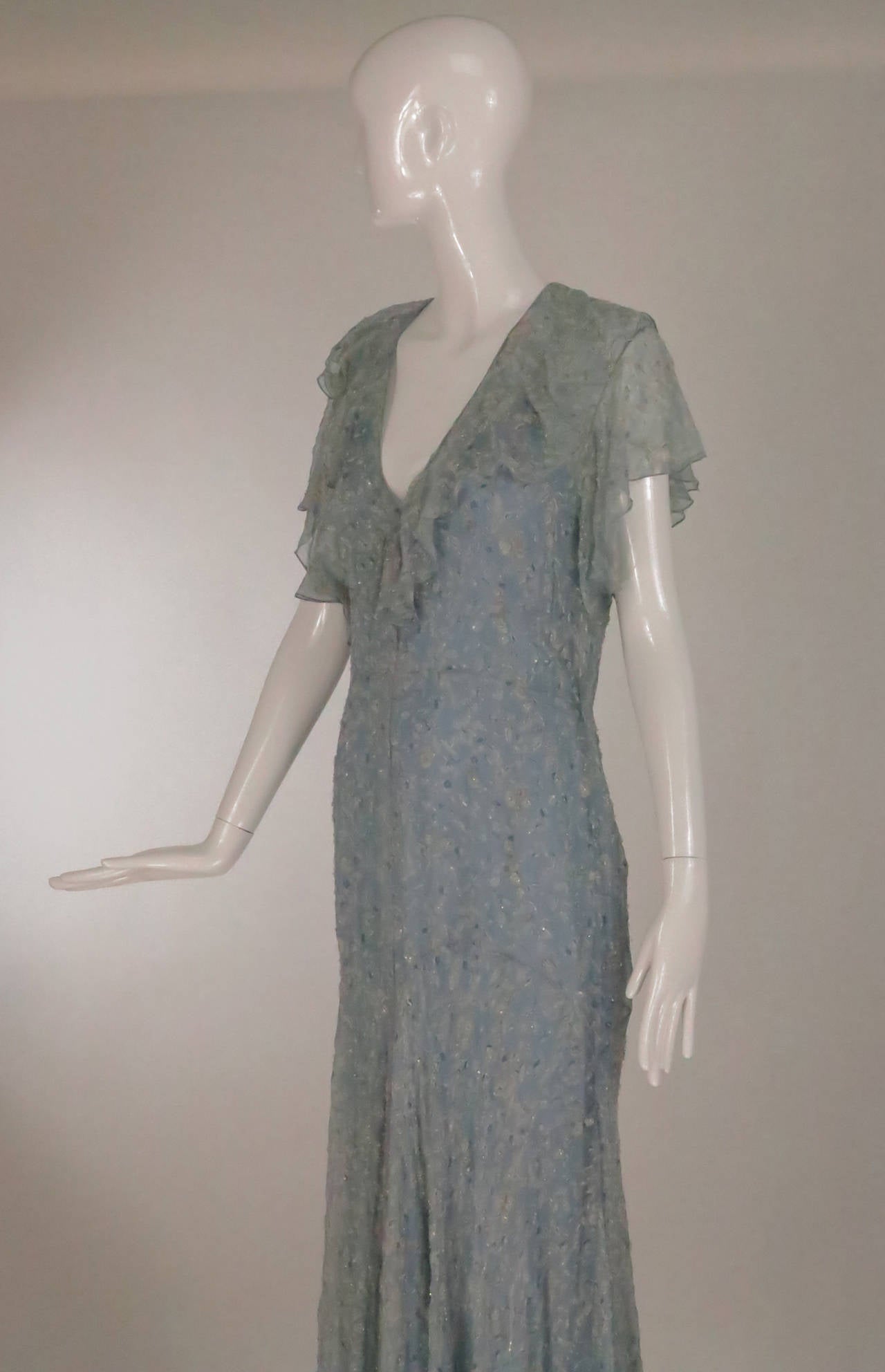 Gray Ralph Lauren 1930s inspired bias cut beaded silk chiffon dress