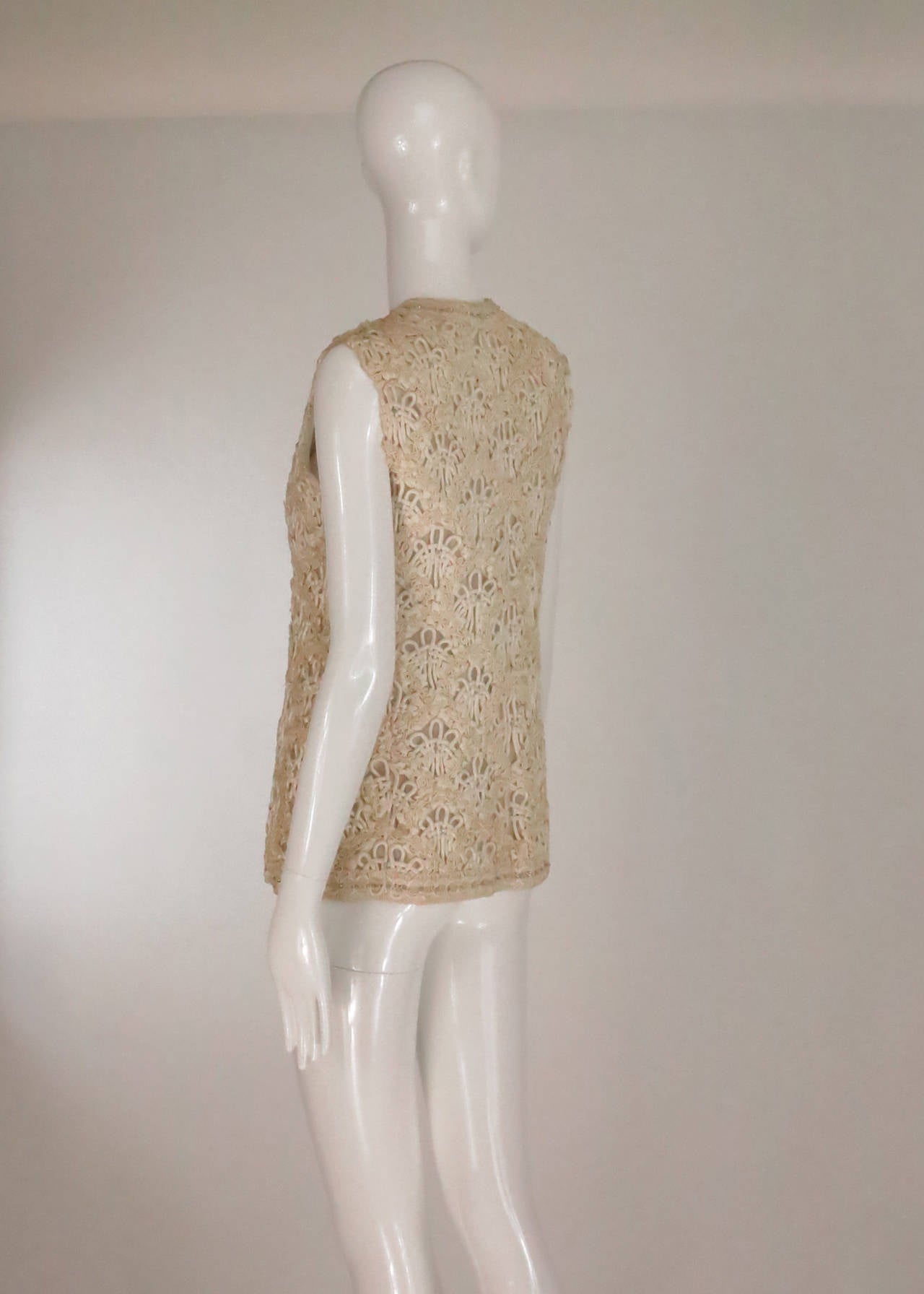 Women's 1960s Malcolm Starr ivory corded macrame sleeveless jacket For Sale