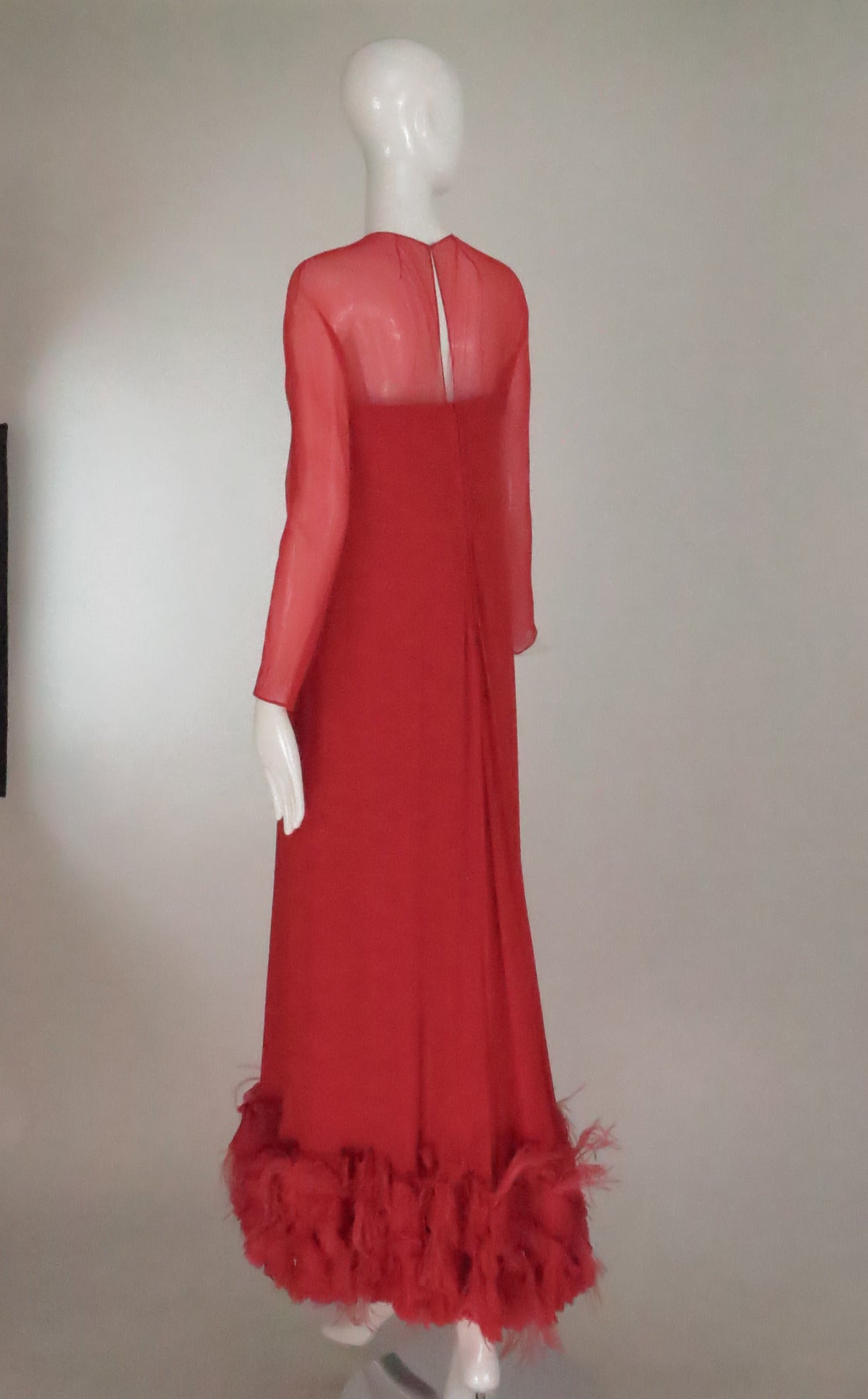 Red 1960s Sarmi coral red silk chiffon gown