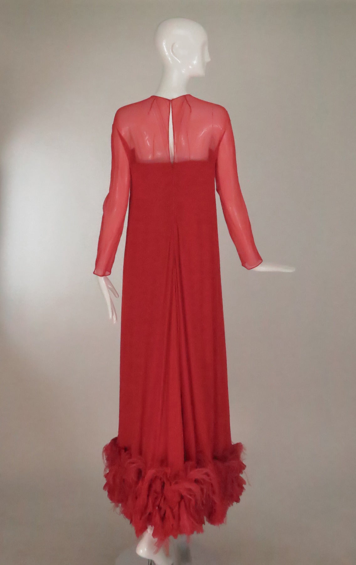 1960s Sarmi coral red silk chiffon gown In Excellent Condition In West Palm Beach, FL