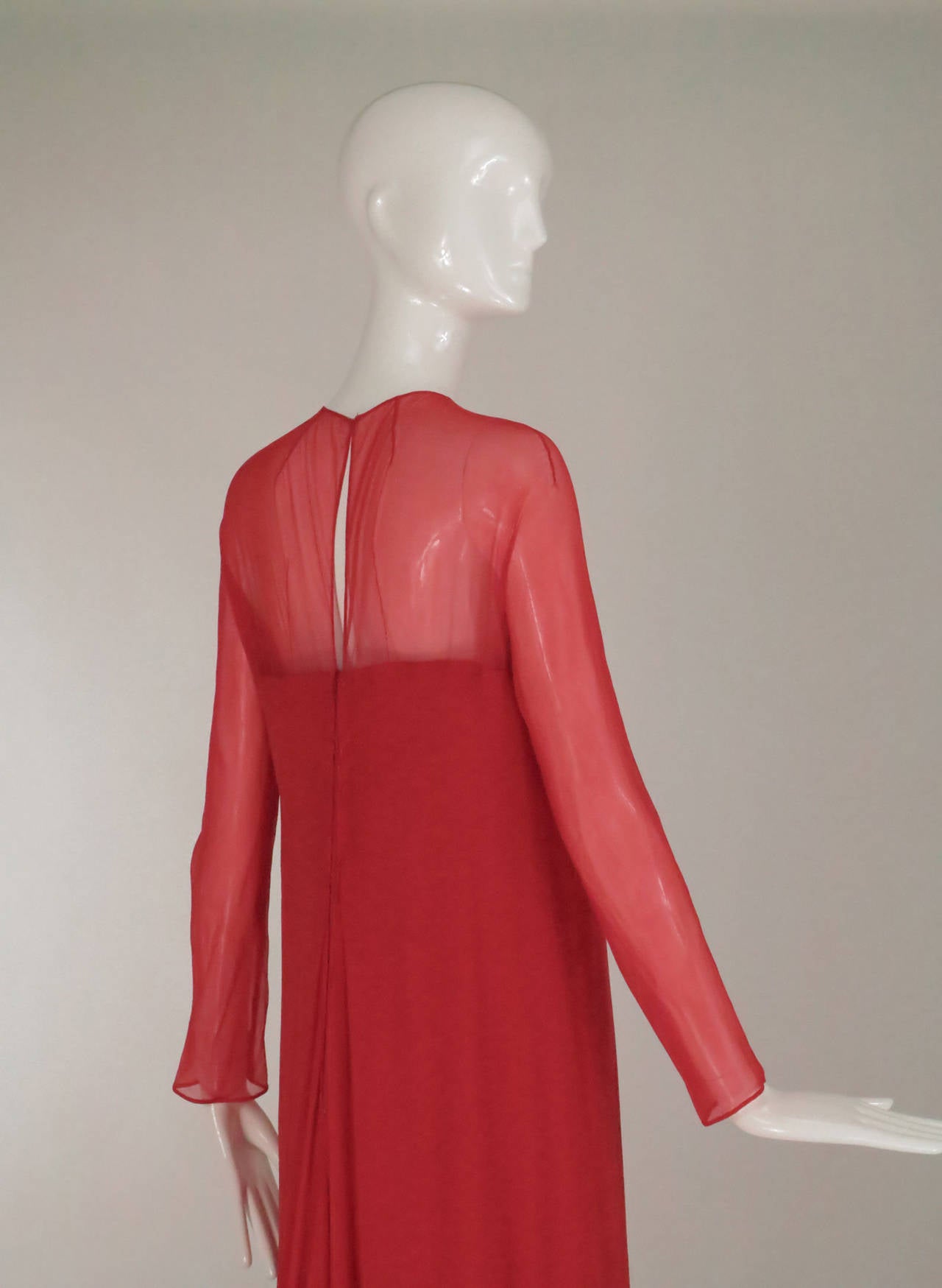 Women's 1960s Sarmi coral red silk chiffon gown