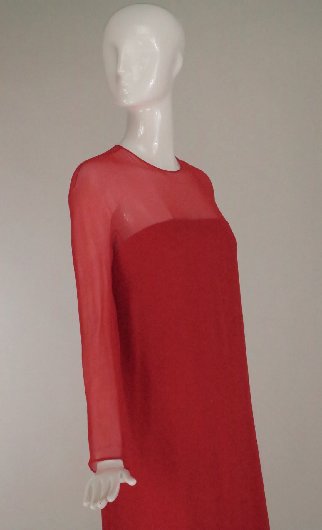 1960s Sarmi coral red silk chiffon gown 2