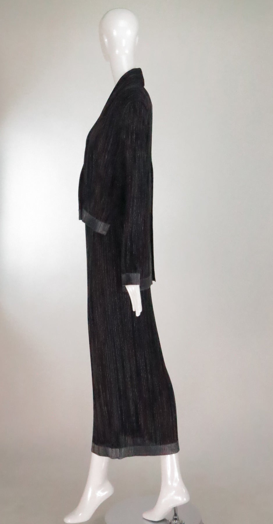 Women's Issey Miyake metallic pleat stripe tuxedo style skirt set