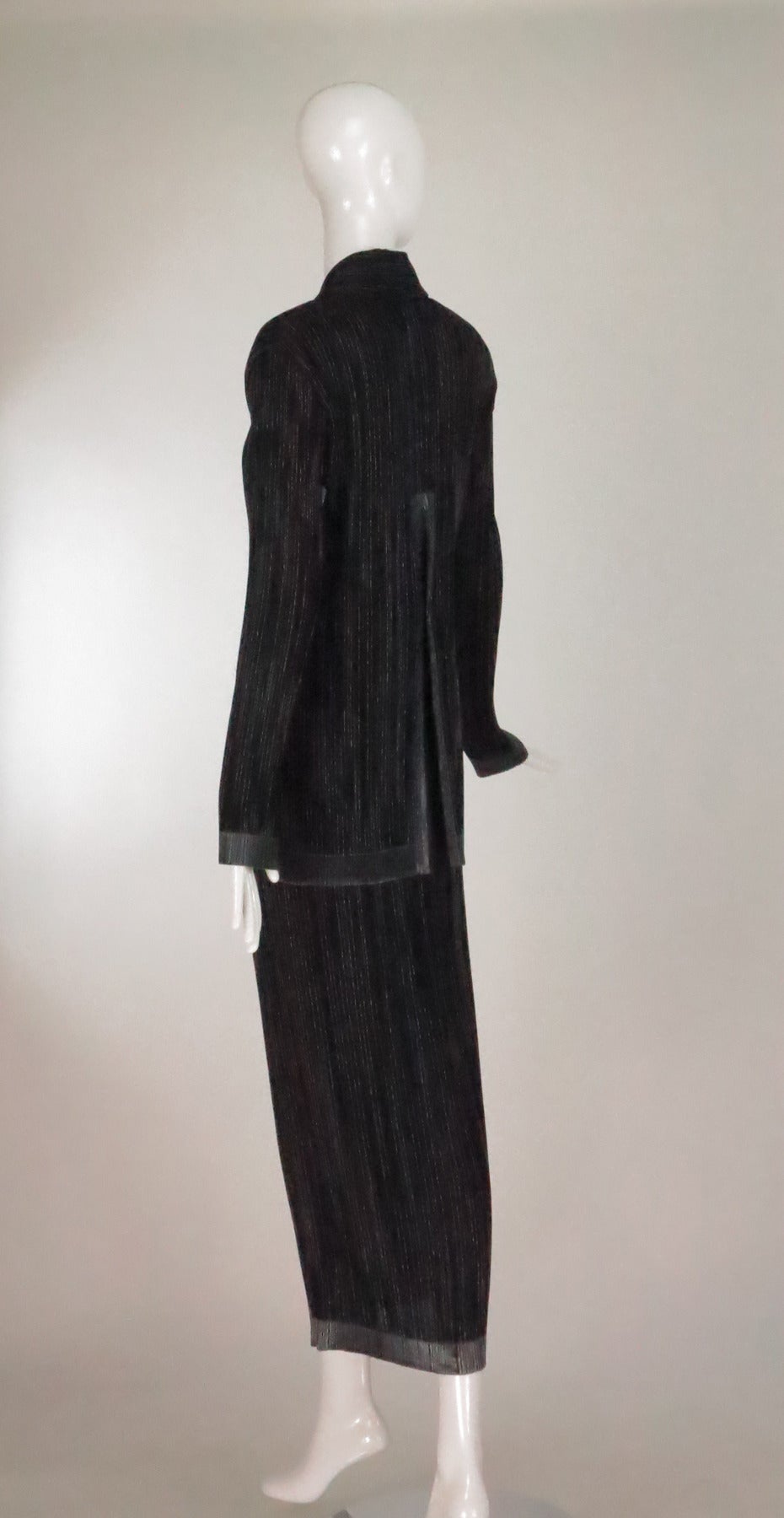Issey Miyake metallic pleat stripe tuxedo style skirt set 1