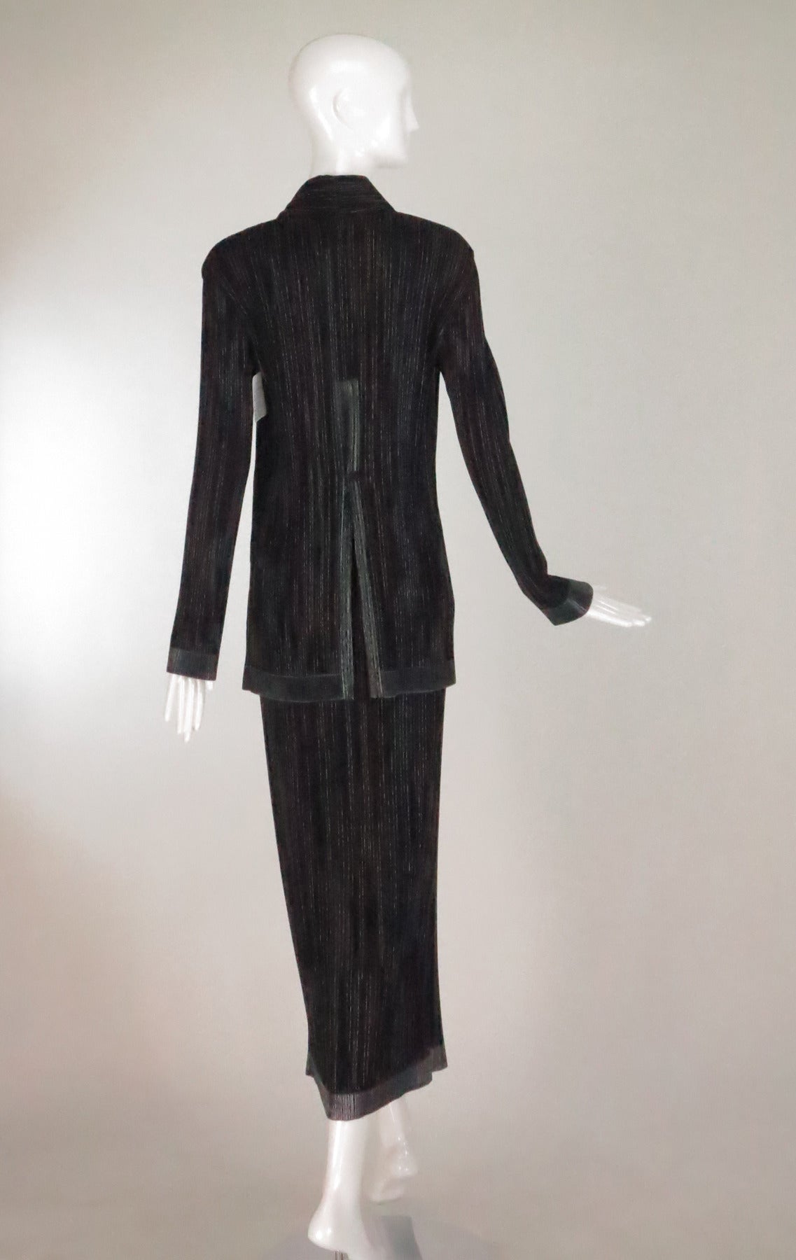 Issey Miyake metallic pleat stripe tuxedo style skirt set 2