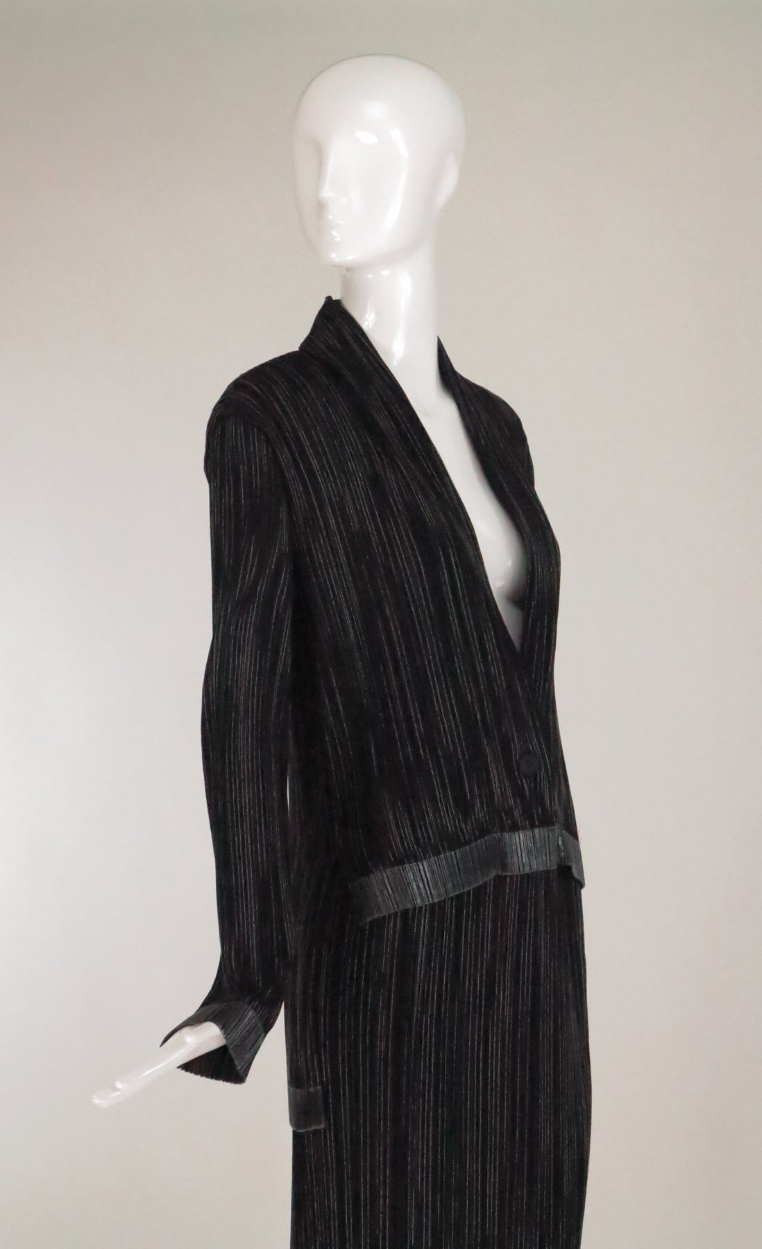 Issey Miyake metallic pleat stripe tuxedo style skirt set 5