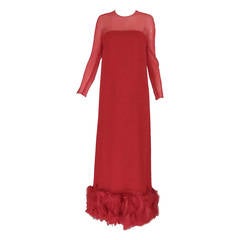 1960s Sarmi coral red silk chiffon gown 7