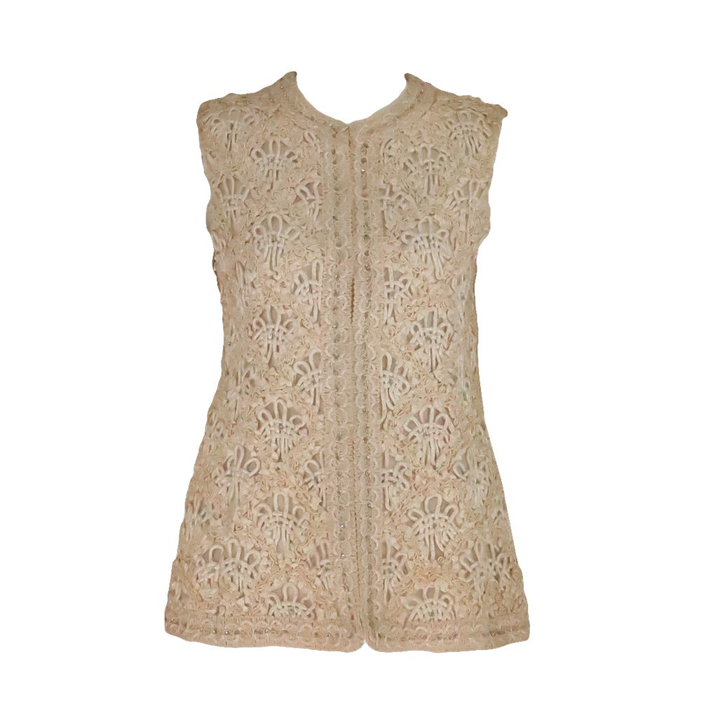 1960s Malcolm Starr ivory corded macrame sleeveless jacket For Sale