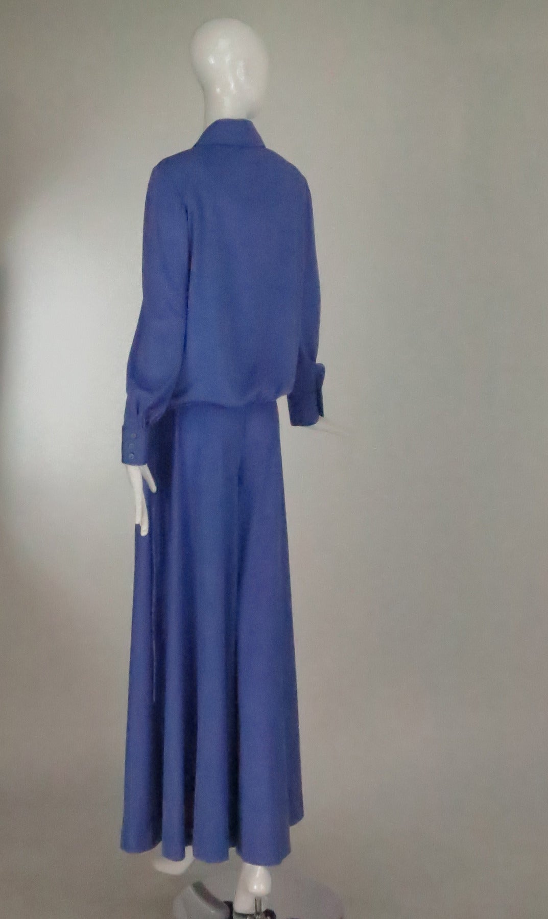 1970s Geoffrey Beene palazzo pant set in silky hyacinth blue knit 1