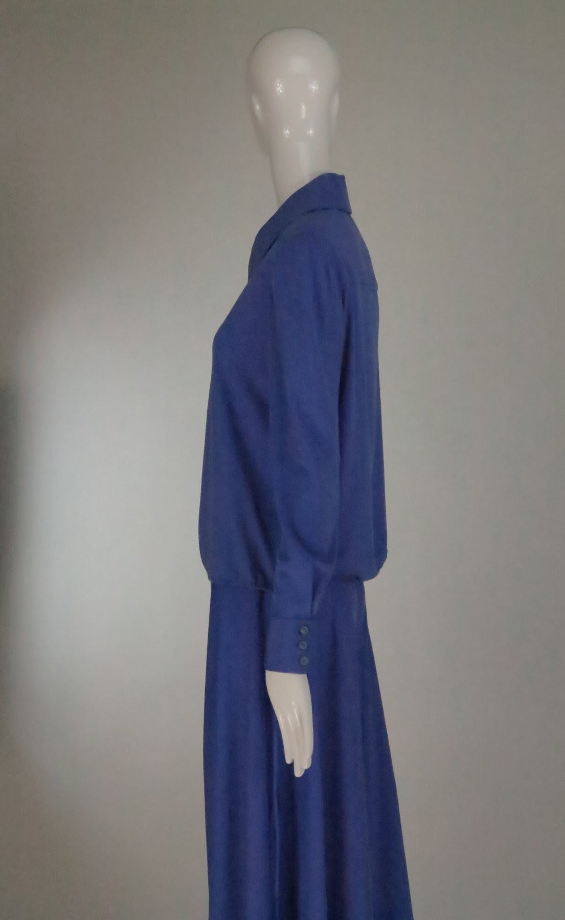 1970s Geoffrey Beene palazzo pant set in silky hyacinth blue knit 2