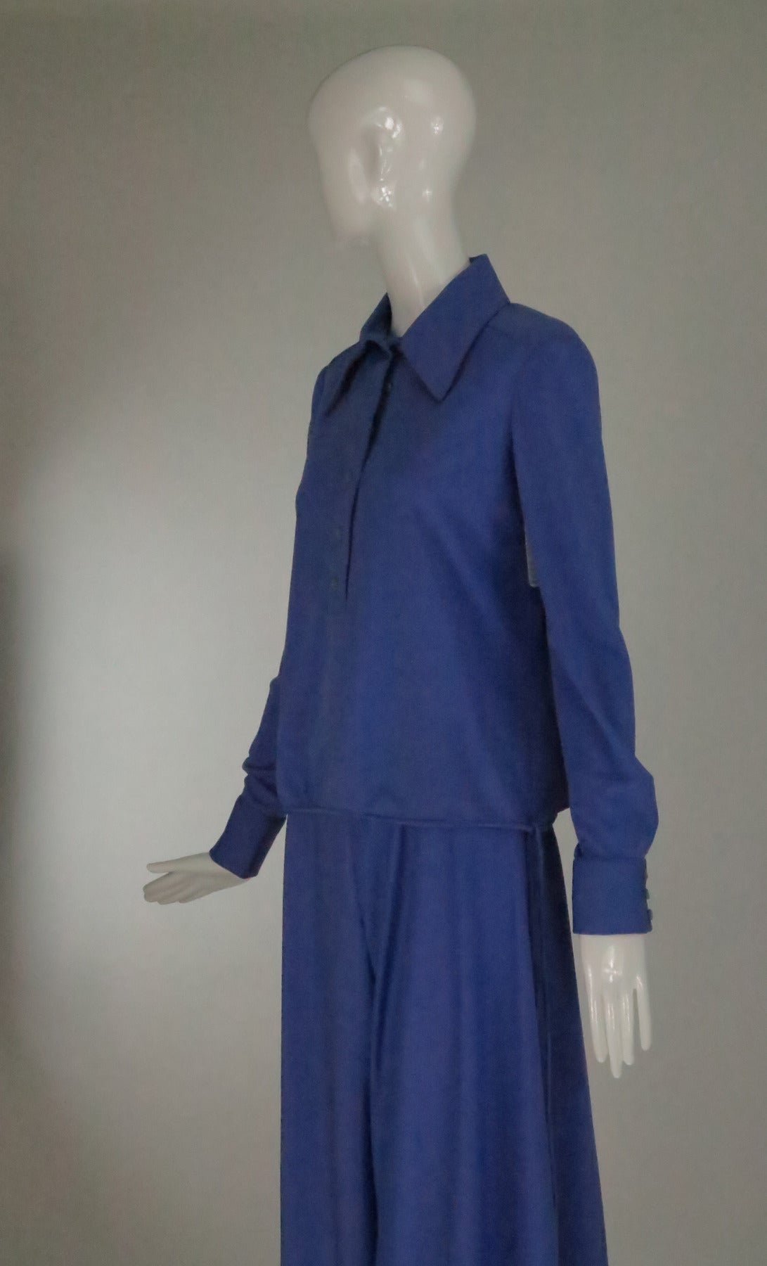 1970s Geoffrey Beene palazzo pant set in silky hyacinth blue knit 3