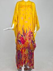 Vintage Oscar de la Renta bright tissue silk print caftan and dress 1970s