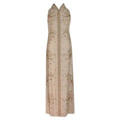1970s gold beaded cream raw silk gown