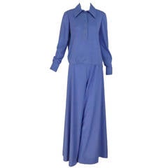1970s Geoffrey Beene palazzo pant set in silky hyacinth blue knit 4