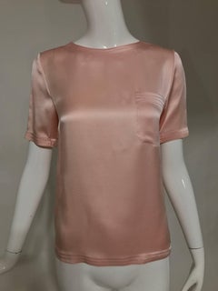 Vintage Chanel classic pale pink silk satin short sleeve blouse 1970s