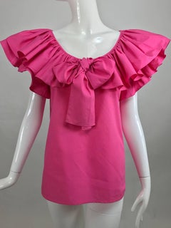 Vintage Yves Saint Laurent hot pink bow front ruffle peasant blouse NWT1970s