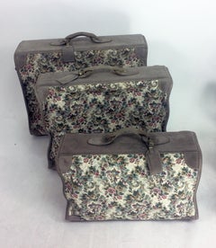 French Luggage Co. Floral Tapestry and suede Six Piece Luggage Set 1988