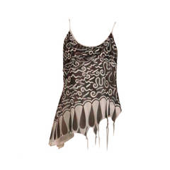 Zandra Rhodes black & white silk print fringe top