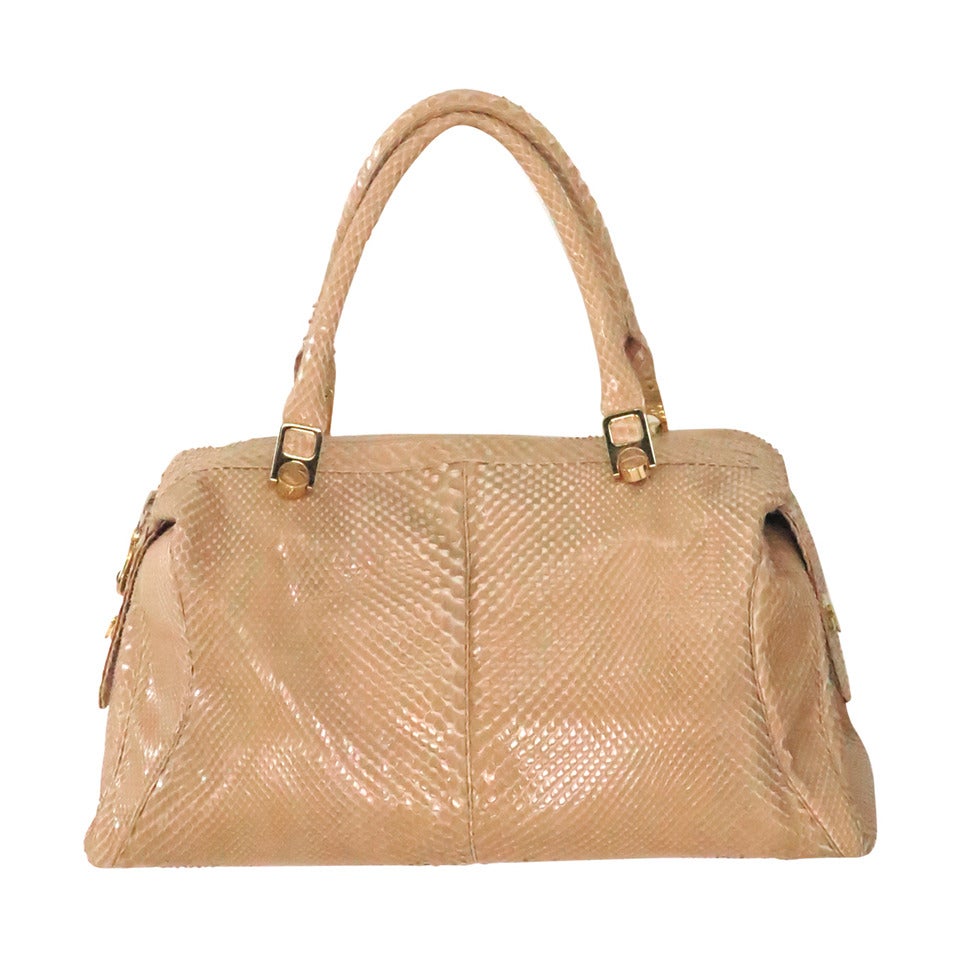 Judith Leiber blond snake skin double handle tote bag