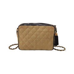 Vintage Chanel quilted raffia & patent leather camera bag 1