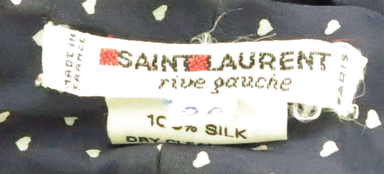 1970s Yves St Laurent navy & white tiny hearts blouse 4
