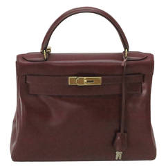 Vintage 1960 P Hermes 28cm Kelly bag in burgundy box calf