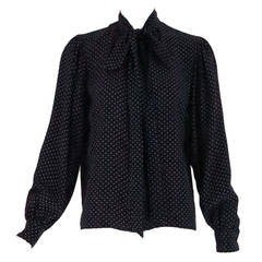 1970s Yves St Laurent navy & white tiny hearts blouse