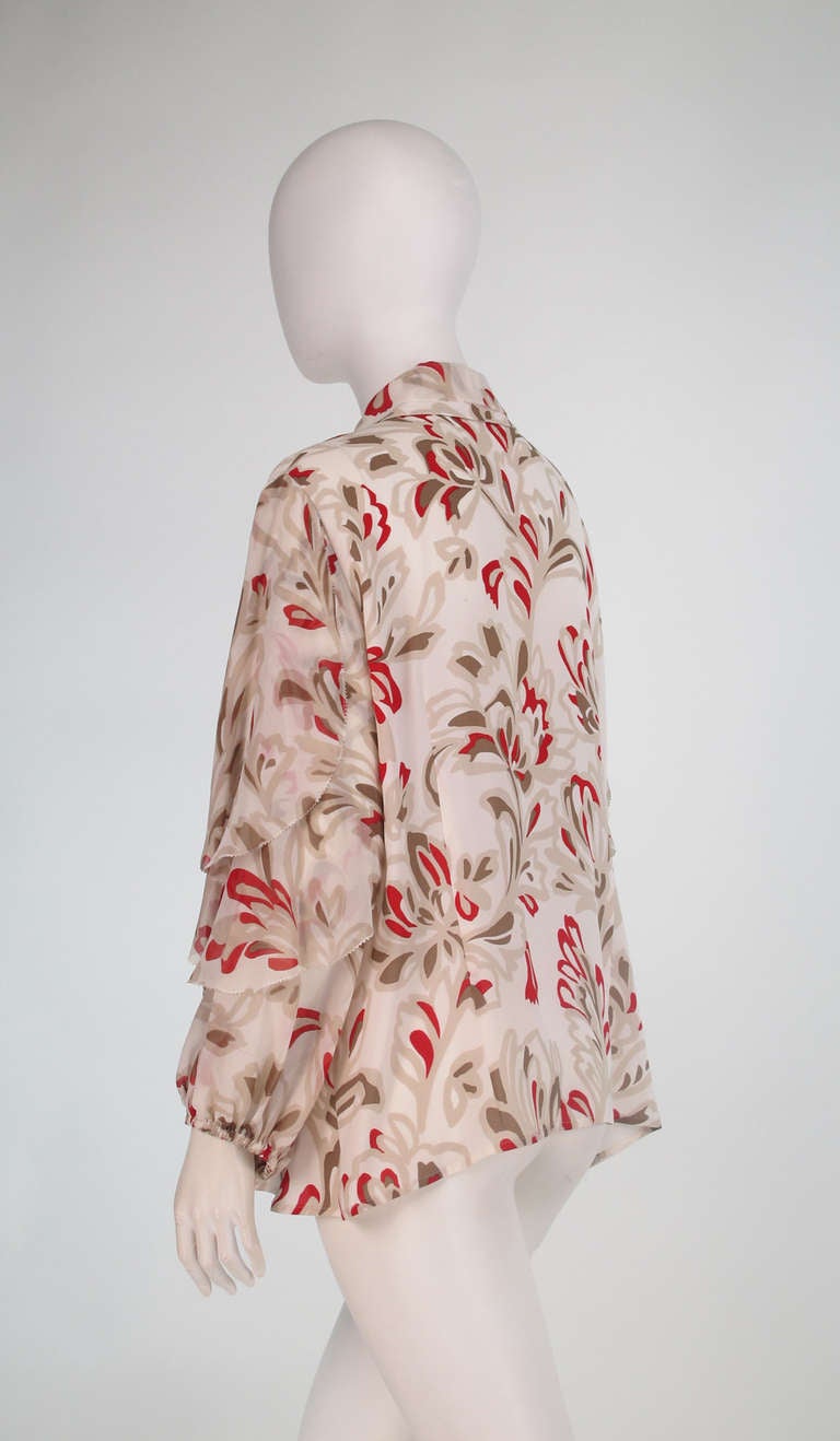 Escada picot ruffle sleeve silk print blouse 1