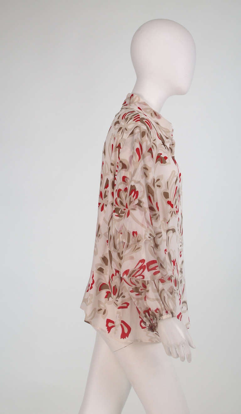 Escada picot ruffle sleeve silk print blouse 4