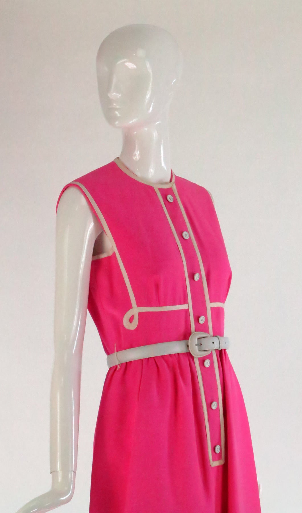 1960s Geoffrey Beene pink & white linen dress 4