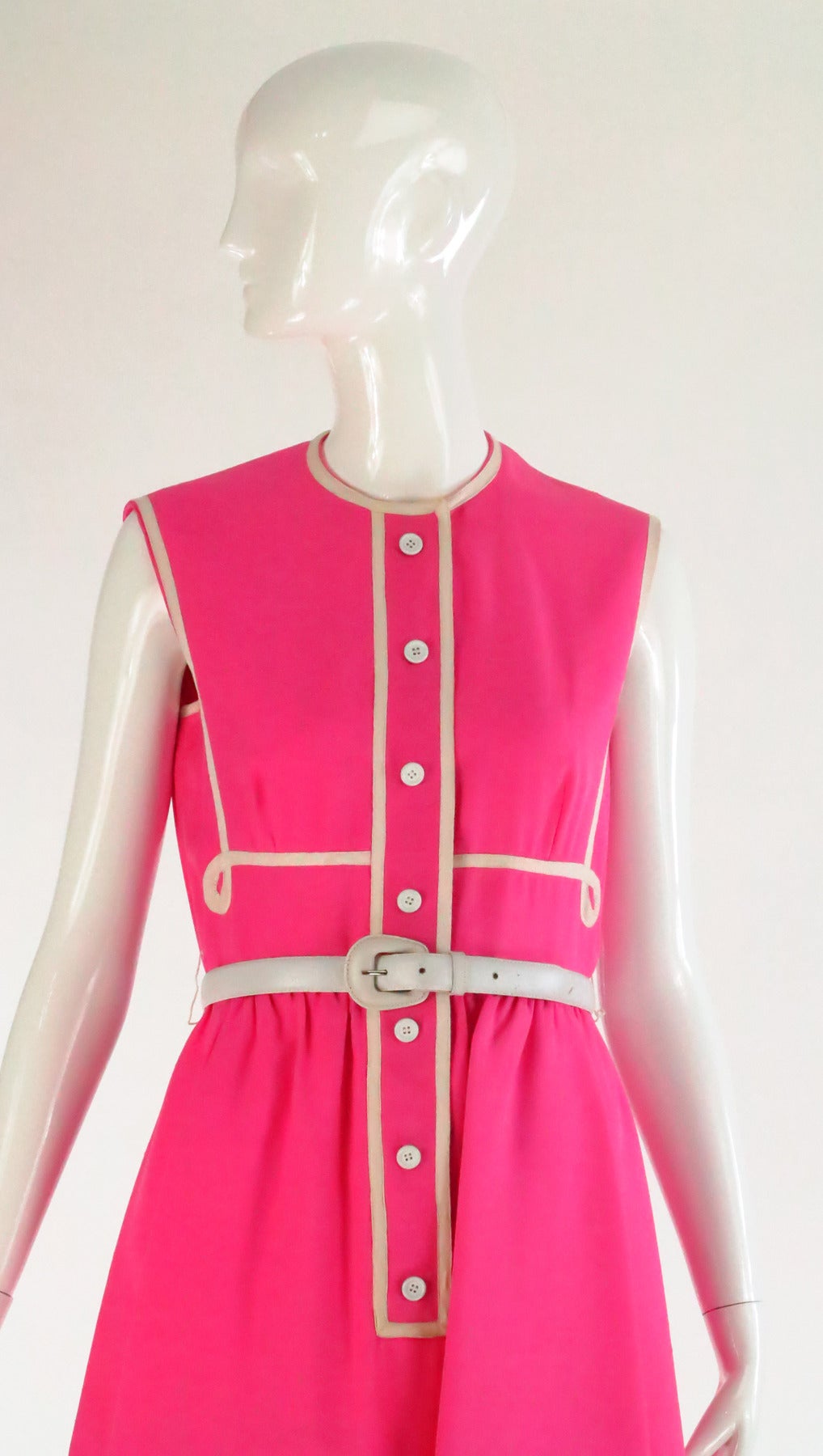 1960s Geoffrey Beene pink & white linen dress 5
